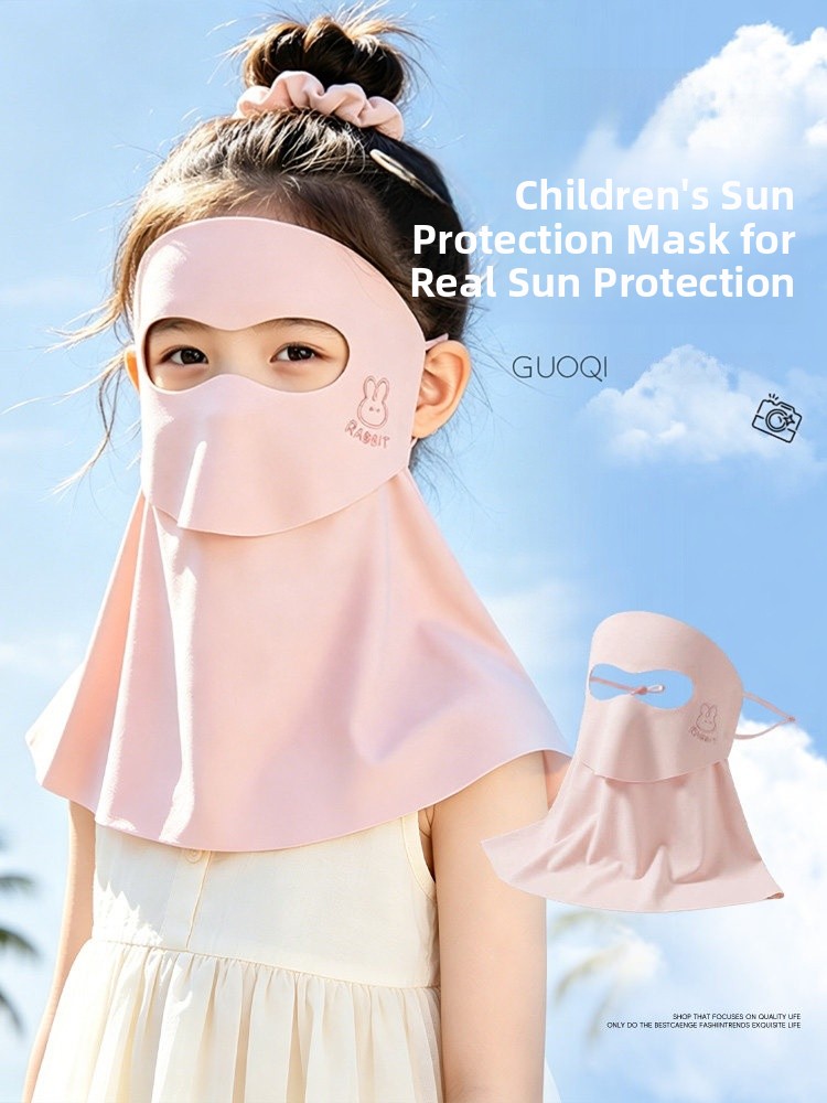 Kids Face Mask - 子供用屋外日焼け防止フェイスマスク一体型フルフェイスネックカバー アイスシルク 女性用 夏用UVカットマスク 快適で通気性あり