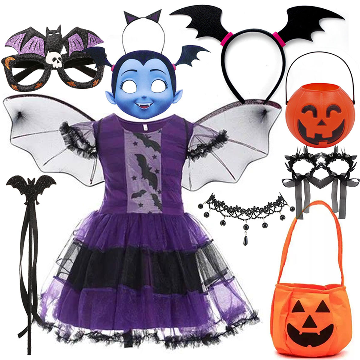 女の子用ハロウィン吸血鬼コスチュームドレス 翼付きマスク パ - Kids Face Mask のレビューと価格